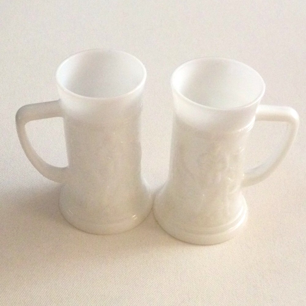 Vintage White Milk Glass Mini Beer Stein Set - Pair
